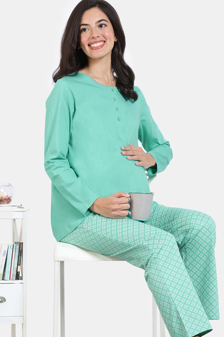 Zivame Maternity Desi Drama Knit Cotton Pyjama Set - Florida Keys — image 4